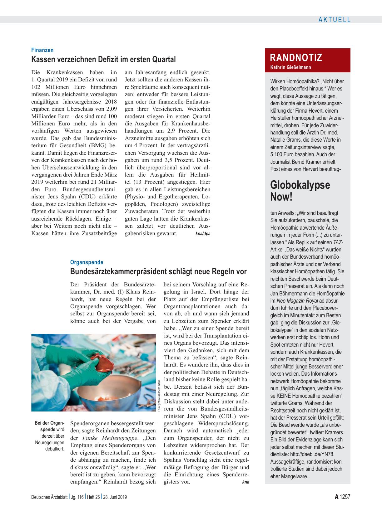 Vorschauseite 1: Organspende: Bundesärztekammerpräsident schlägt neue Regeln vor