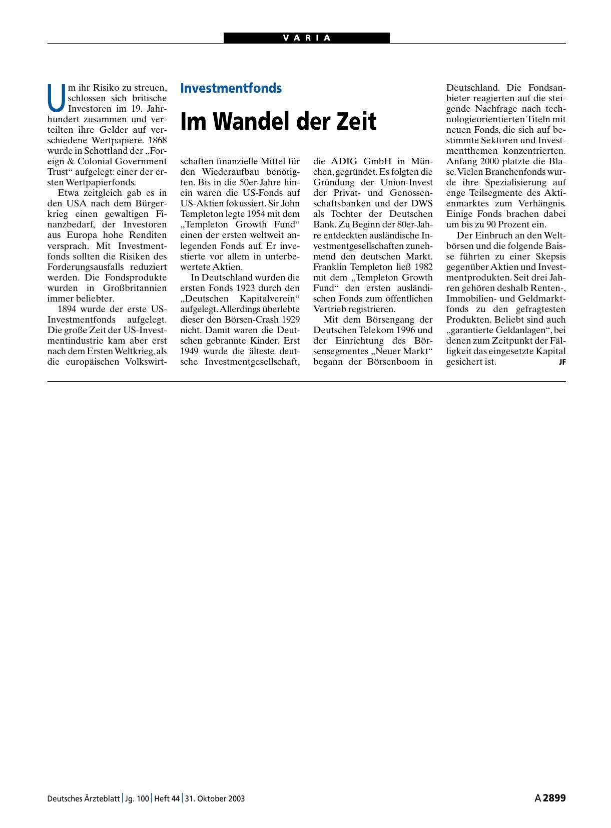 Vorschauseite 1: Investmentfonds: Im Wandel der Zeit