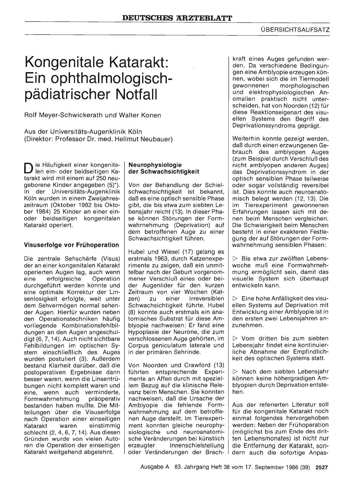 Vorschauseite 1: Kongenitale Katarakt: Ein ophthalmologischpädiatrischer Notfall