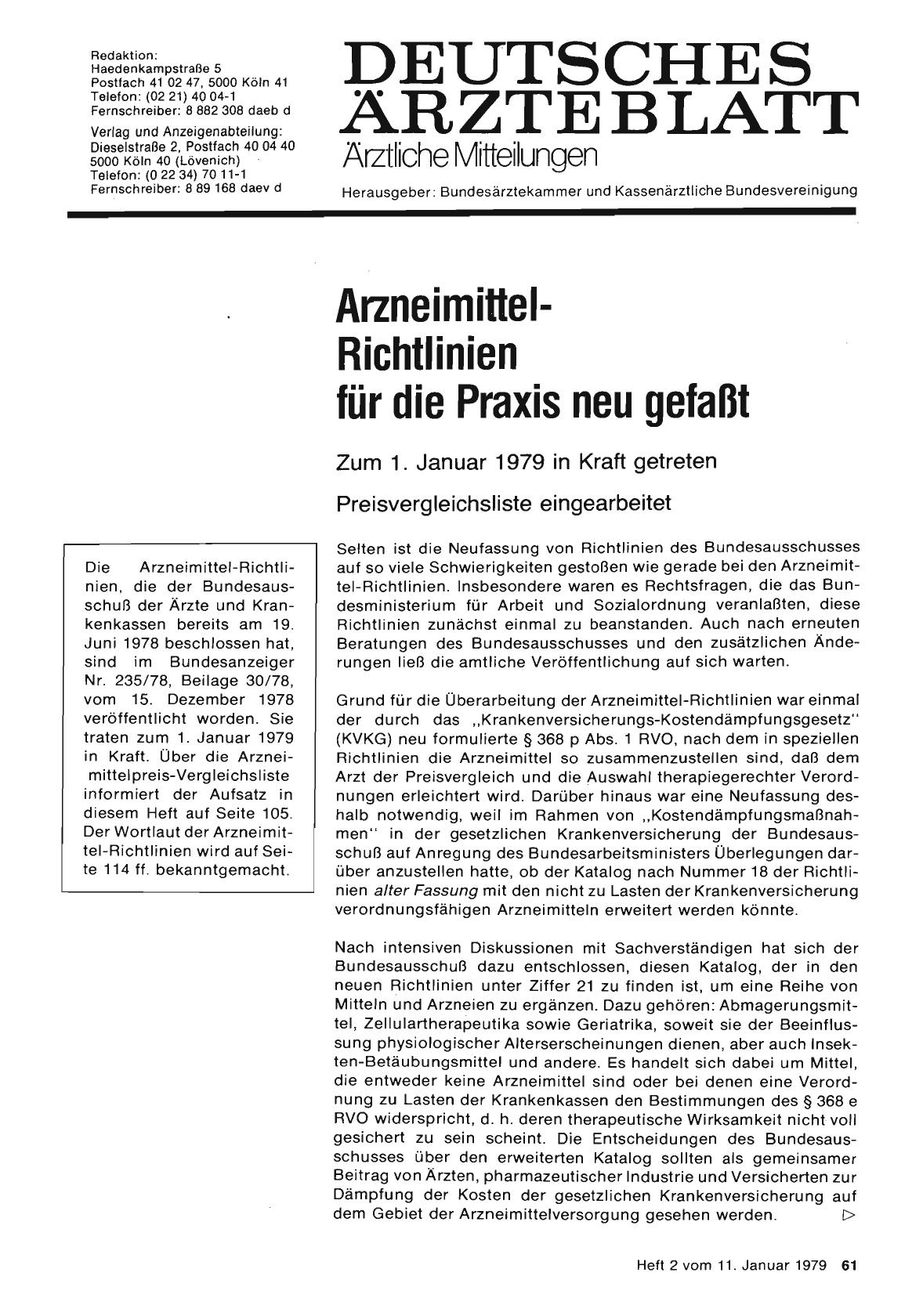 Vorschauseite 1: Arzneimittel-Richtlinien für die Praxis neu gefaßt