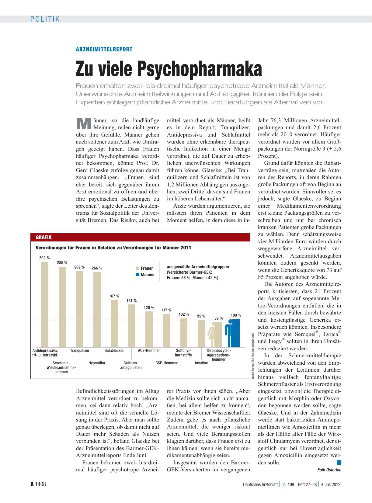 Vorschauseite 1: Arzneimittelreport: Zu viele Psychopharmaka