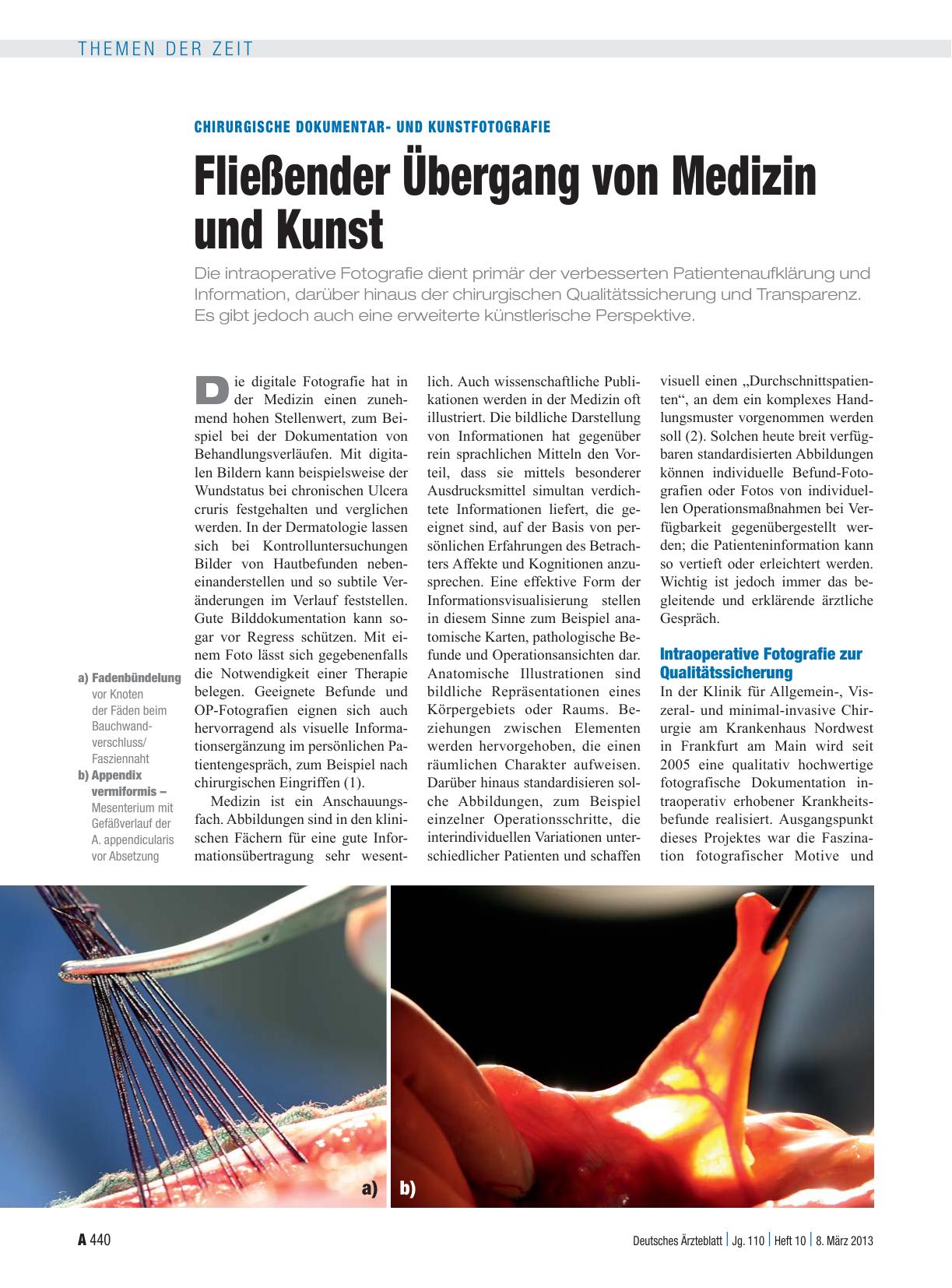 Vorschauseite 1: Chirurgische Dokumentarund Kunstfotografie: Fließender Übergang von Medizin und Kunst