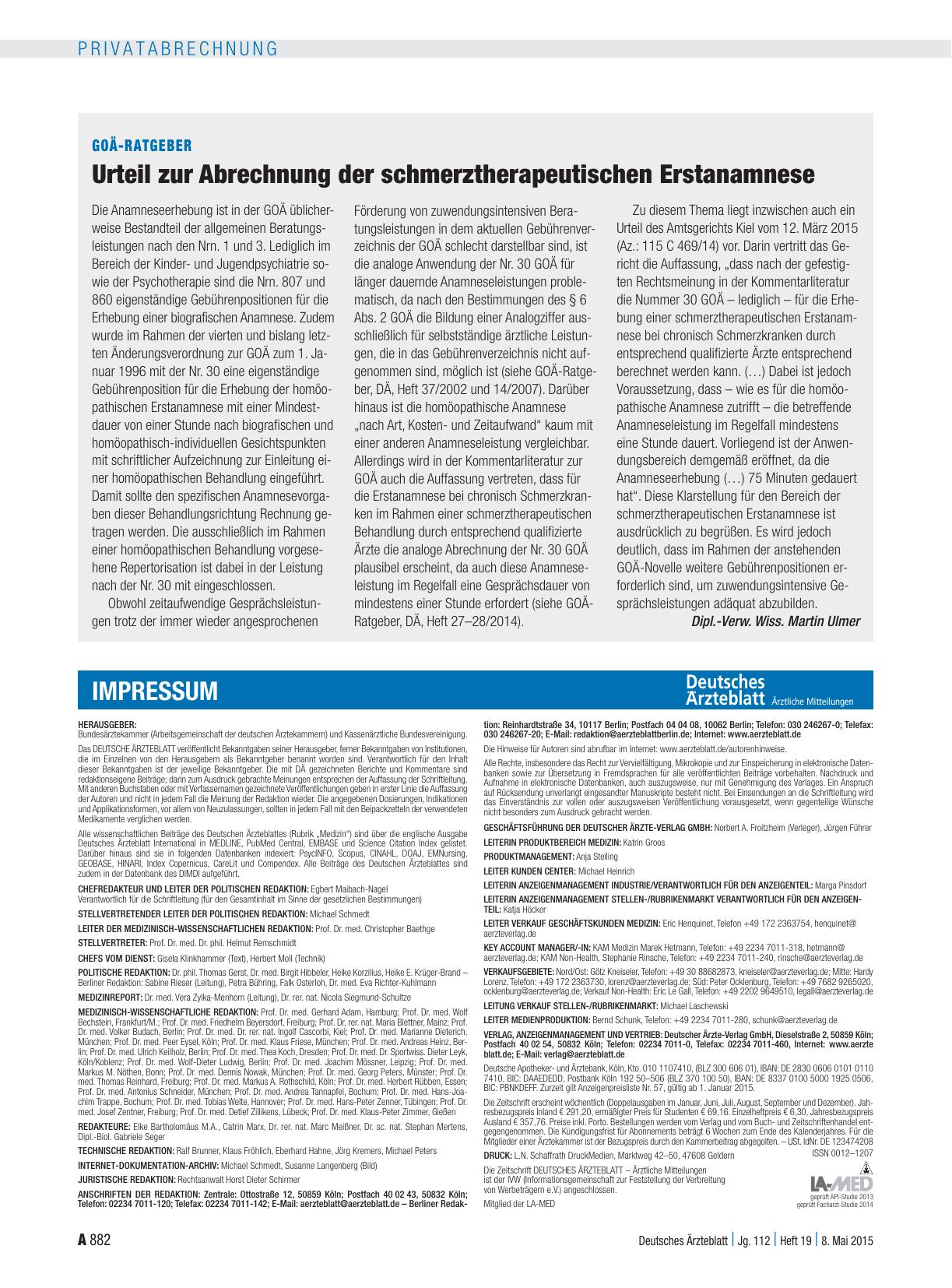 Vorschauseite 1: GOÄ-Ratgeber: Urteil zur Abrechnung der schmerztherapeutischen Erstanamnese