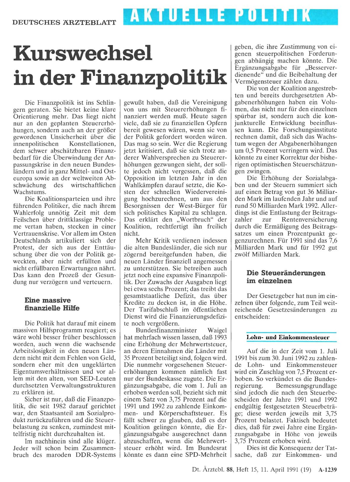 Vorschauseite 1: Kurswechsel in der Finanzpolitik