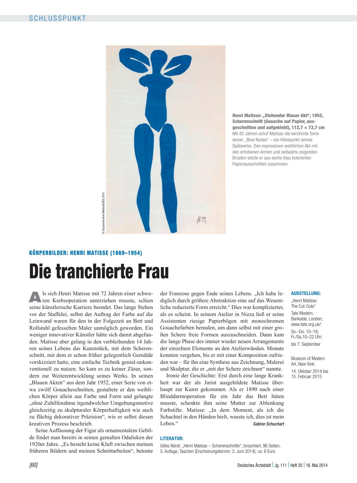 Vorschauseite 1: Körperbilder: Henri Matisse (1869 – 1954) – Die tranchierte Frau