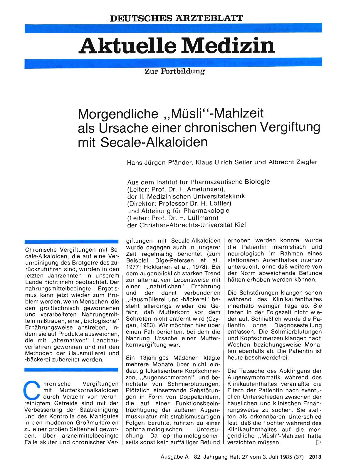 Vorschauseite 1: Morgendliche „Müsli“-Mahlzeit als Ursache einer chronischen Vergiftung mit Secale-Alkaloiden