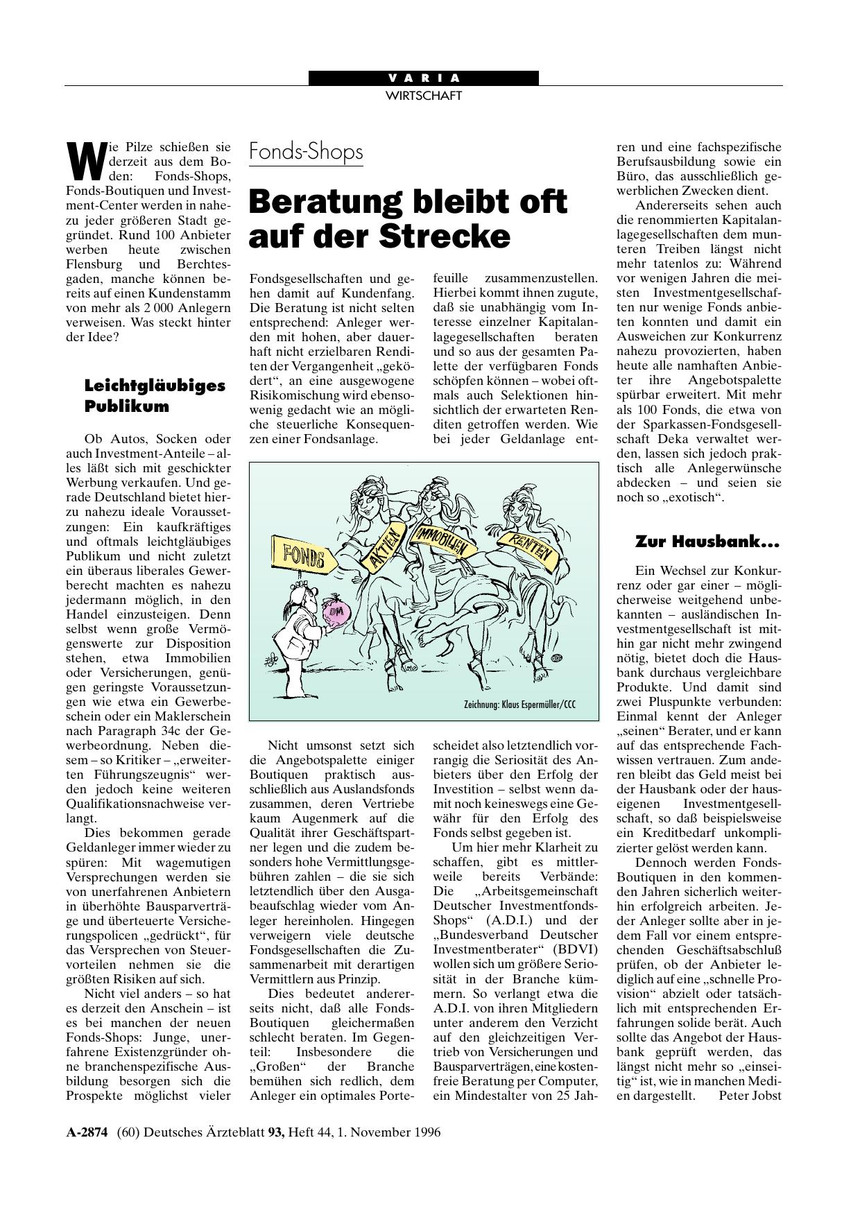 Vorschauseite 1: Fonds-Shops: Beratung bleibt oft auf der Strecke