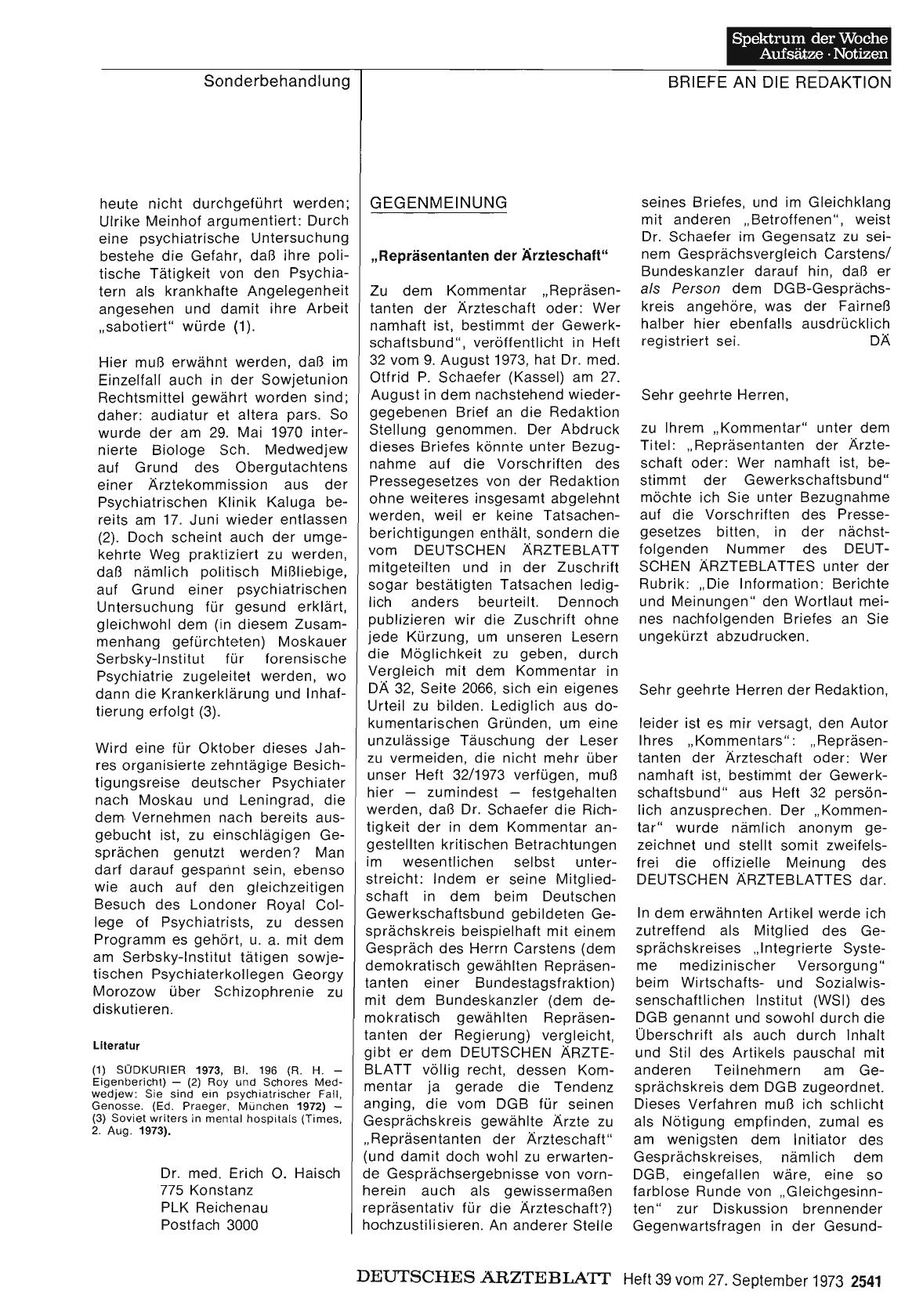 Vorschauseite 1: GEGENMEINUNG: „Repräsentanten der Ärzteschaft"