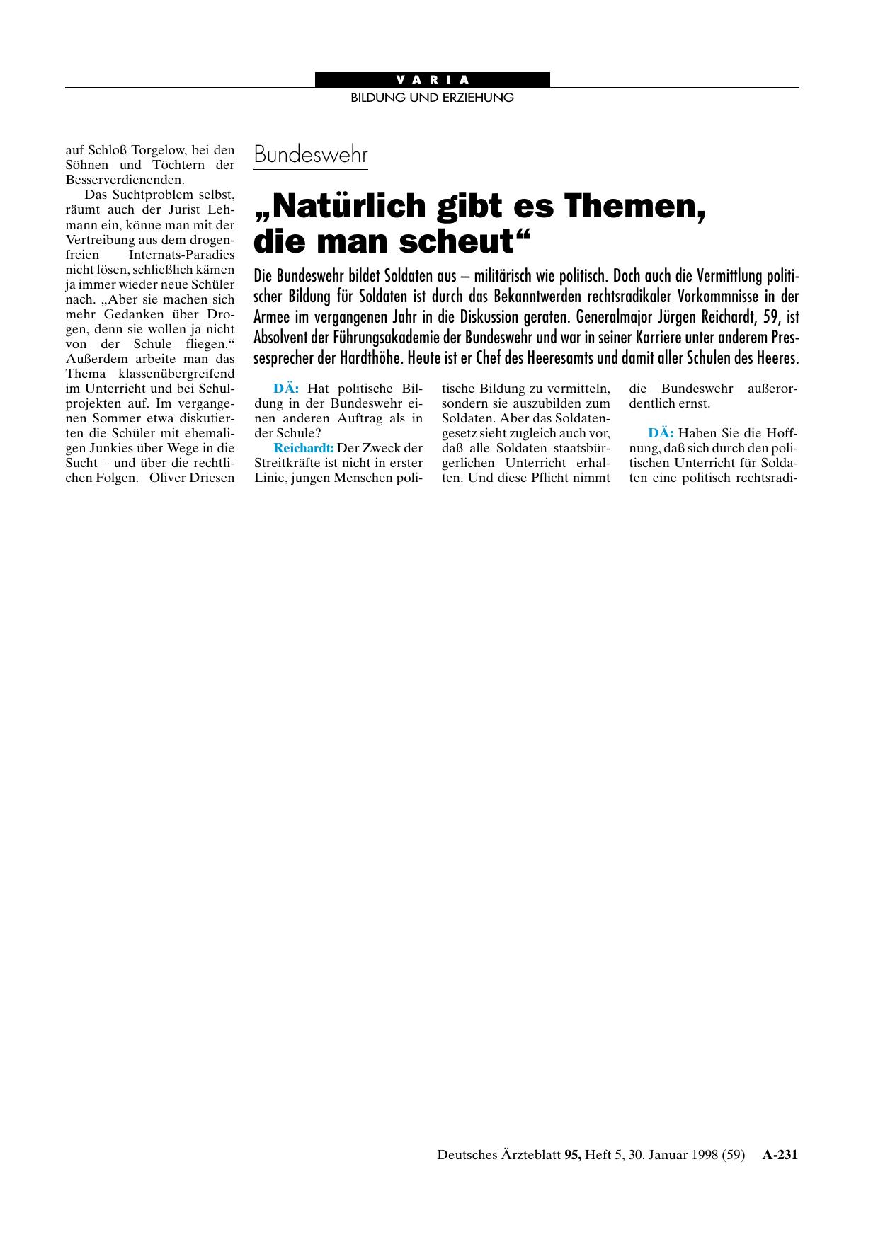Vorschauseite 1: Bundeswehr: „Natürlich gibt es Themen, die man scheut“