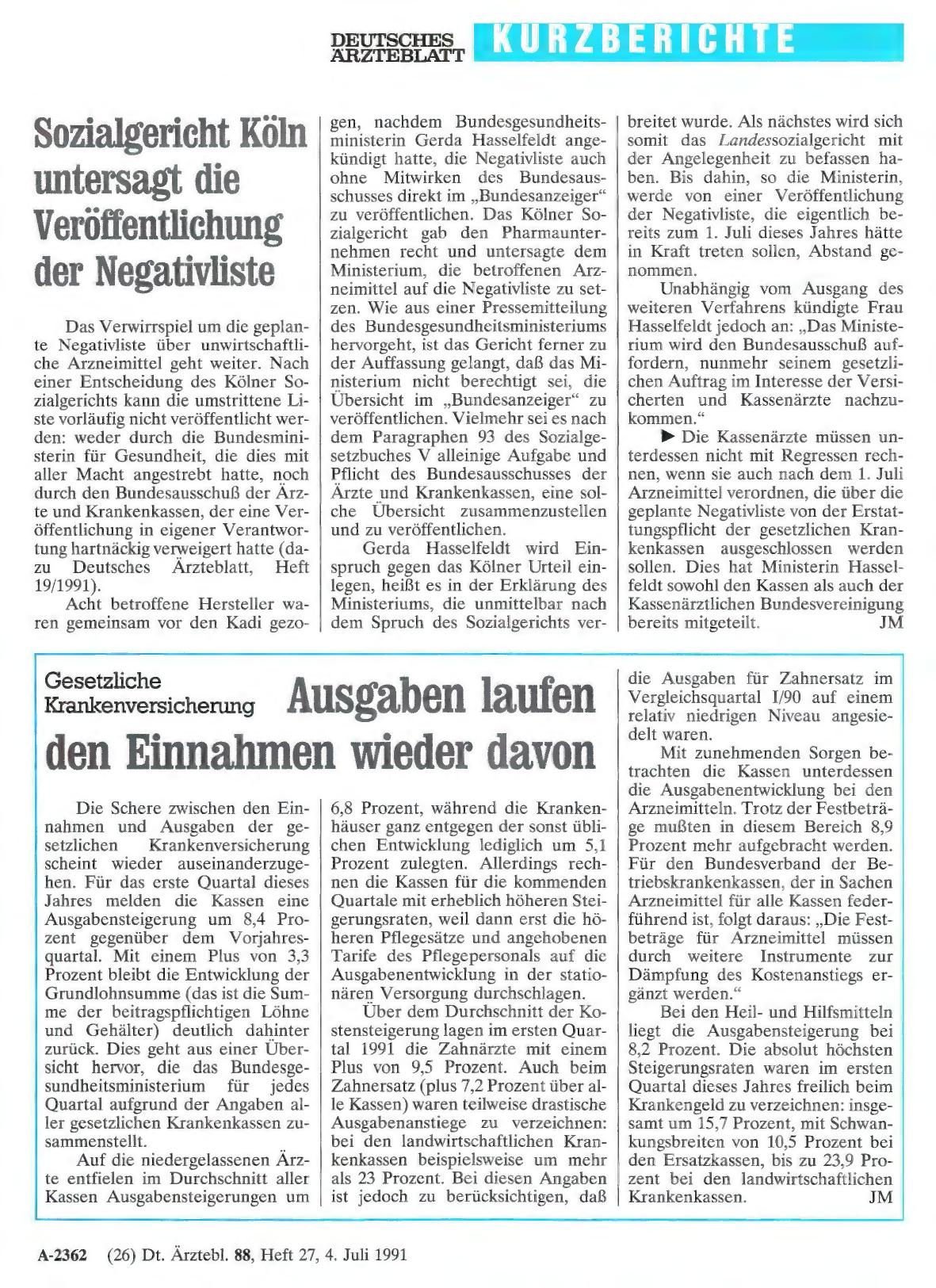 Vorschauseite 1: Sozialgericht Köln untersagt die Veröffentlichung der Negativliste