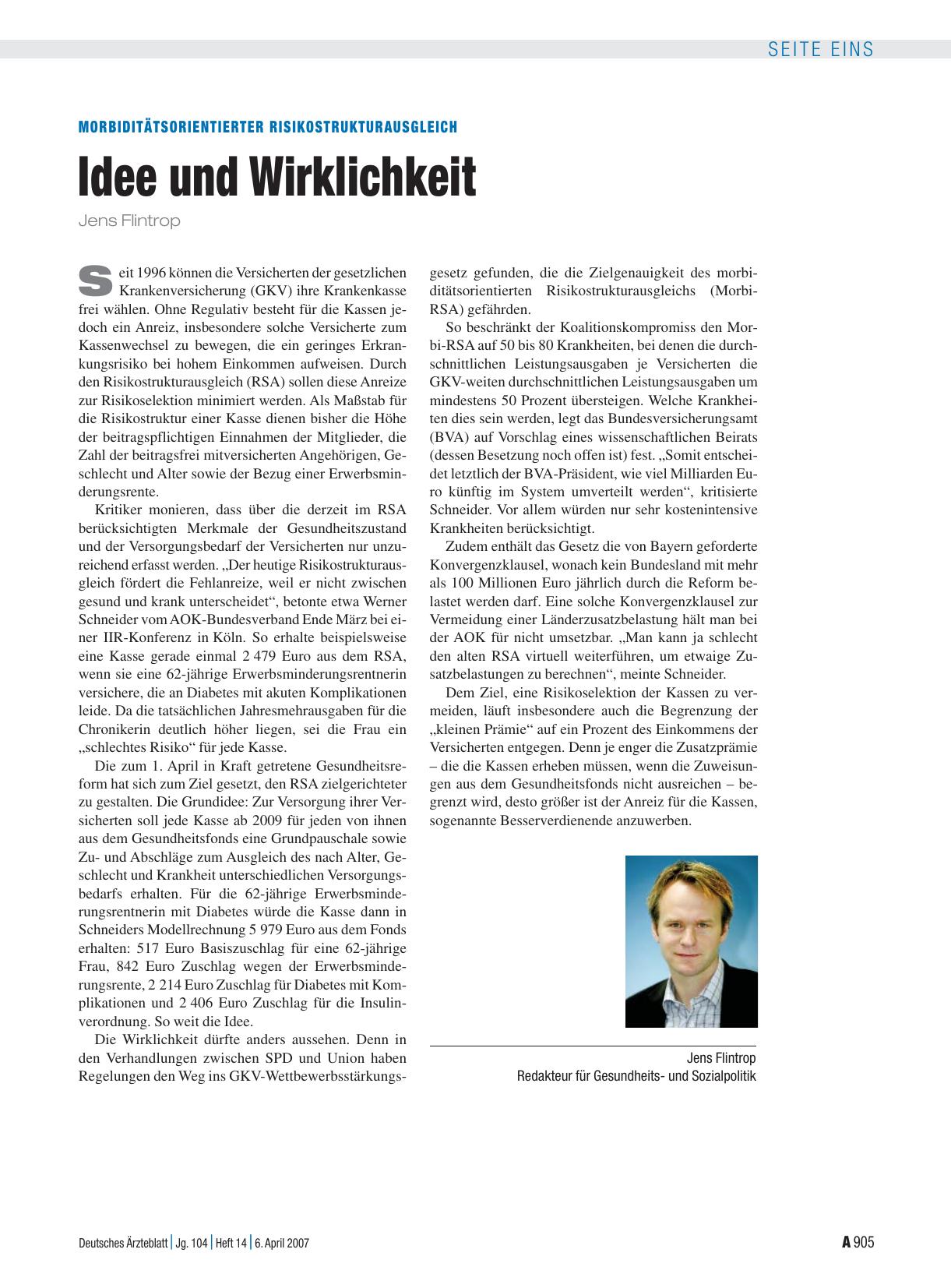Vorschauseite 1: Morbiditätsorientierter Risikostrukturausgleich: Idee und Wirklichkeit