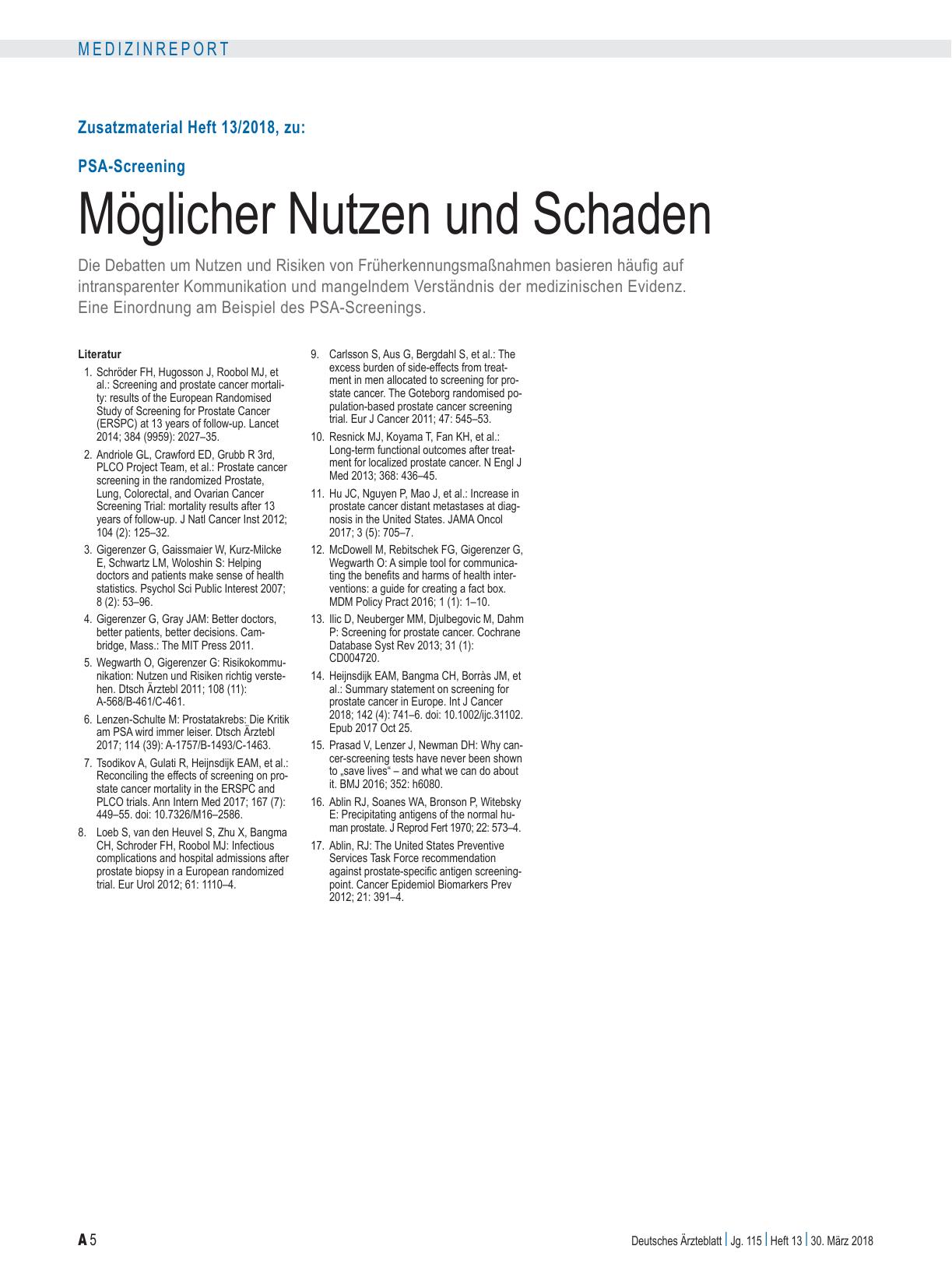 Vorschauseite 5: PSA-Screening: Möglicher Nutzen und Schaden