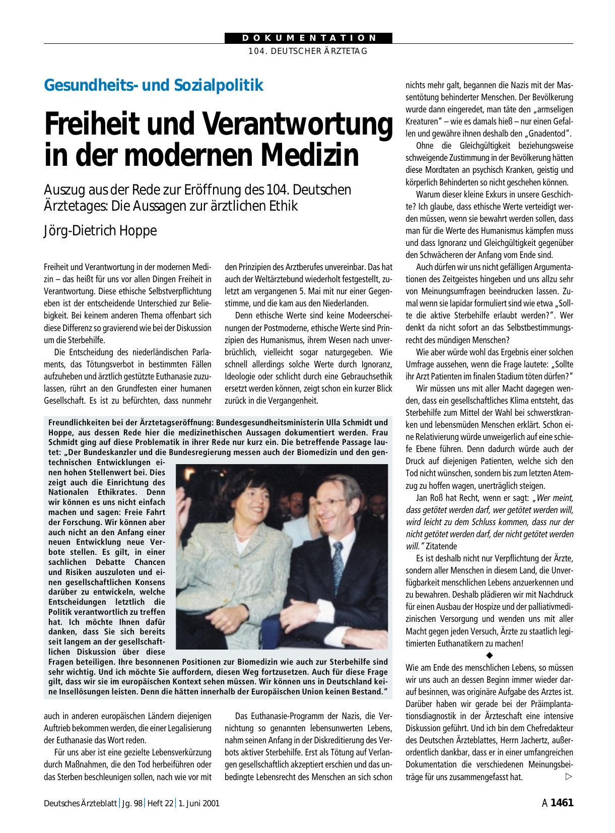 Vorschauseite 1: Gesundheitsund Sozialpolitik: Freiheit und Verantwortung in der modernen Medizin