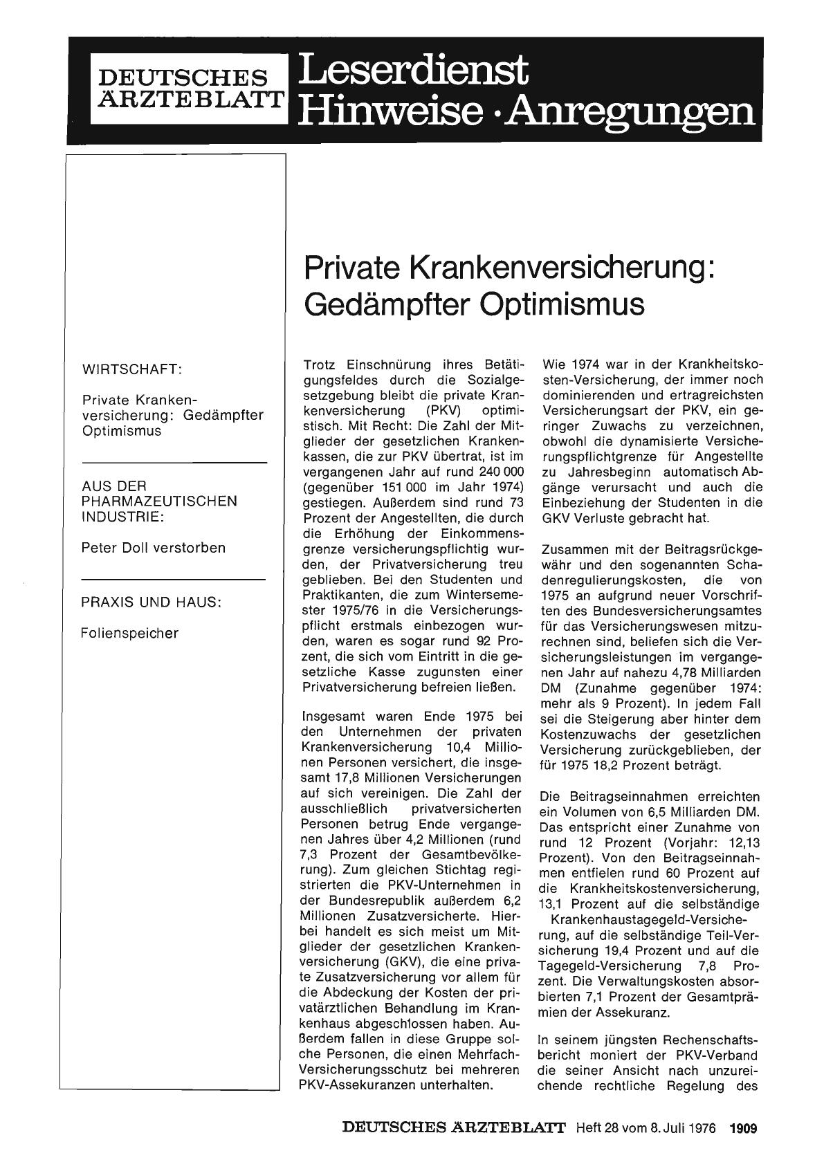 Vorschauseite 1: Private Krankenversicherung: Gedämpfter Optimismus