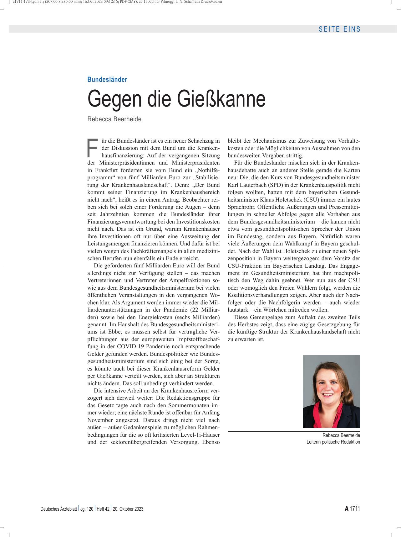 Vorschauseite 1: Bundesländer: Gegen die Gießkanne