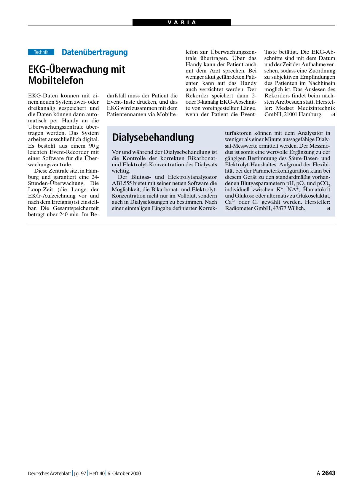 Vorschauseite 1: Dialysebehandlung