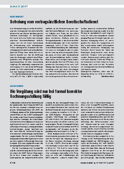 Vorschauseite 1: Rechtsreport: Befreiung vom vertragsärztlichen Bereitschaftsdienst