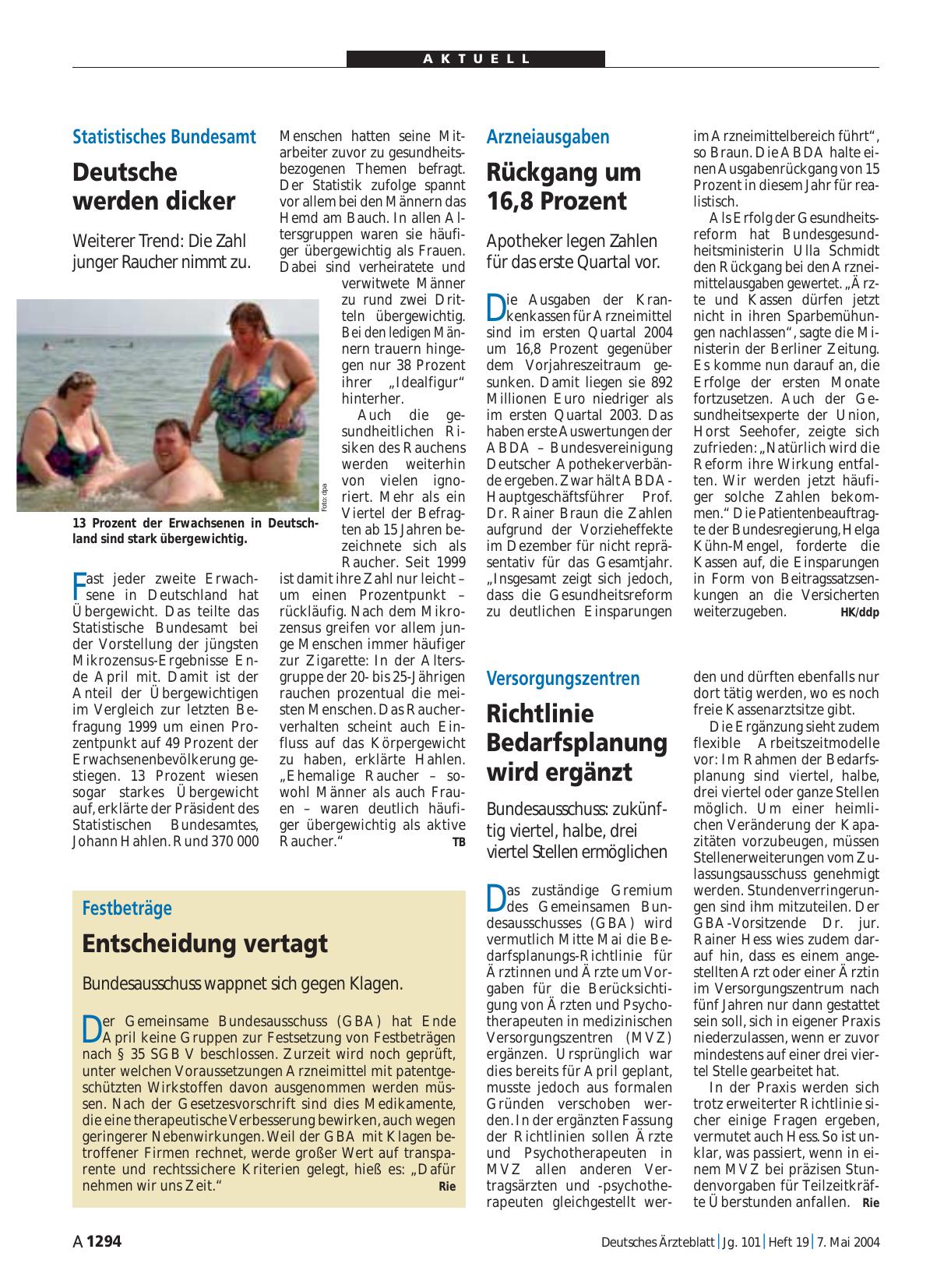 Vorschauseite 1: Festbeträge: Entscheidung vertagt