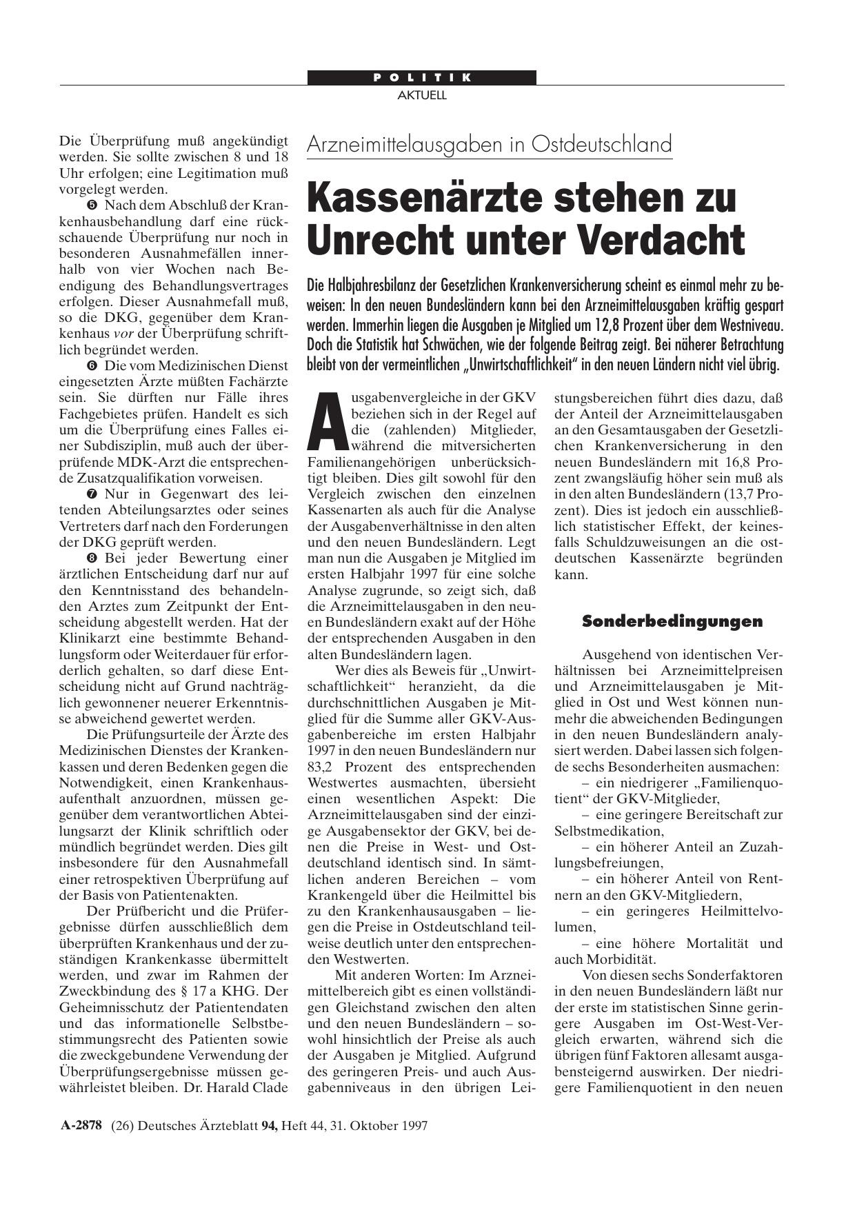 Vorschauseite 1: Arzneimittelausgaben in Ostdeutschland: Kassenärzte stehen zu Unrecht unter Verdacht