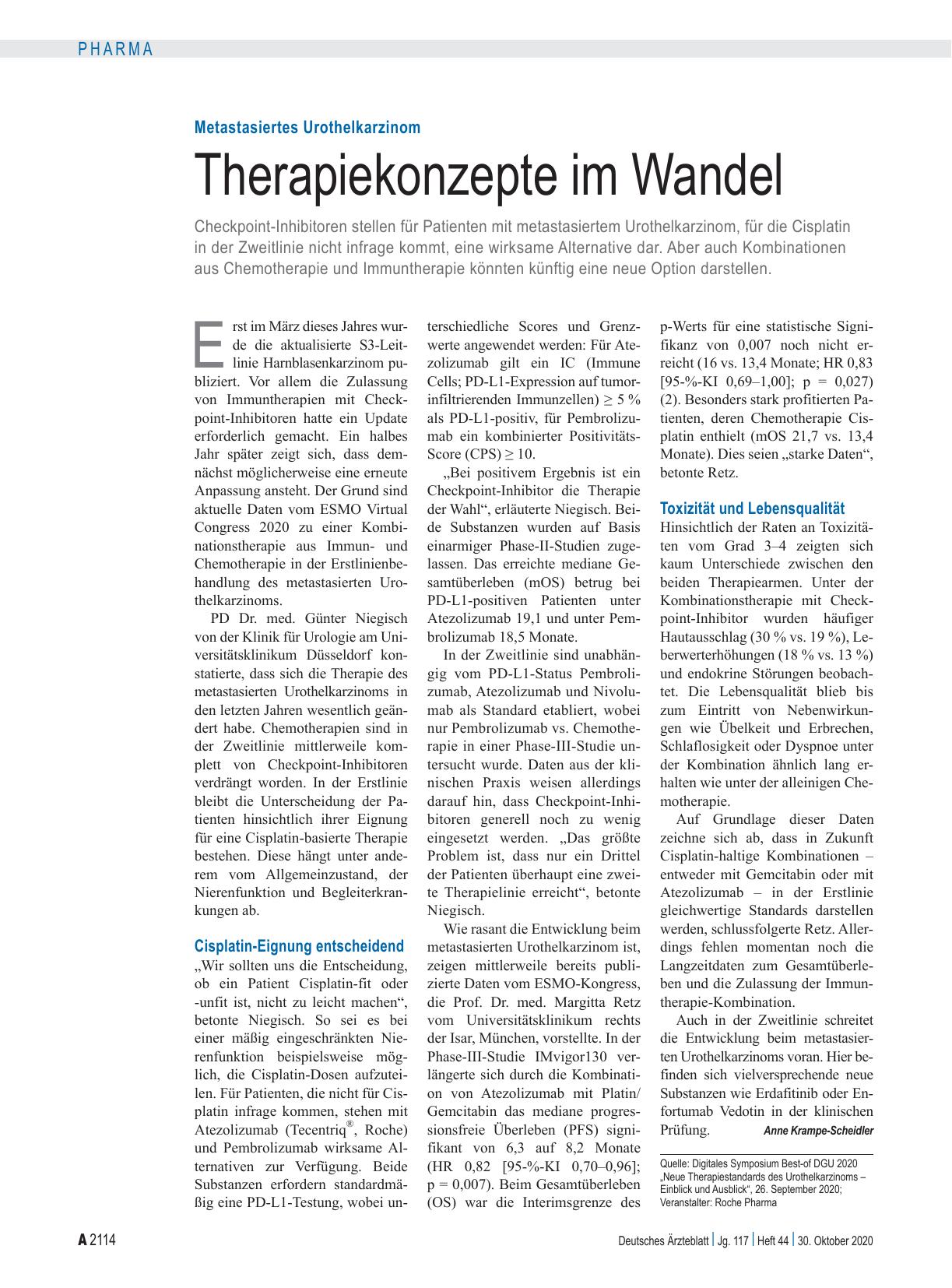 Vorschauseite 1: Metastasiertes Urothelkarzinom: Therapiekonzepte im Wandel