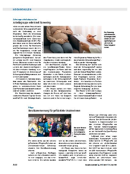 Vorschauseite 1: Schwangerschaftsdepression: Arbeitsgruppe entwickelt Screening