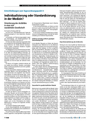 Vorschauseite 1: Entschließungen zum Tagesordnungspunkt II: Individualisierung oder Standardisierung in der Medizin?