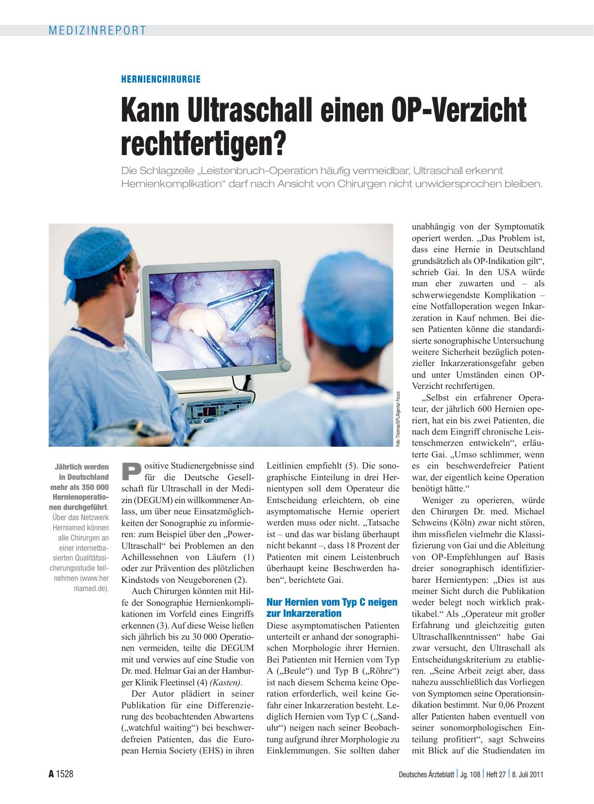 Vorschauseite 1: Hernienchirurgie: Kann Ultraschall einen OP-Verzicht rechtfertigen?