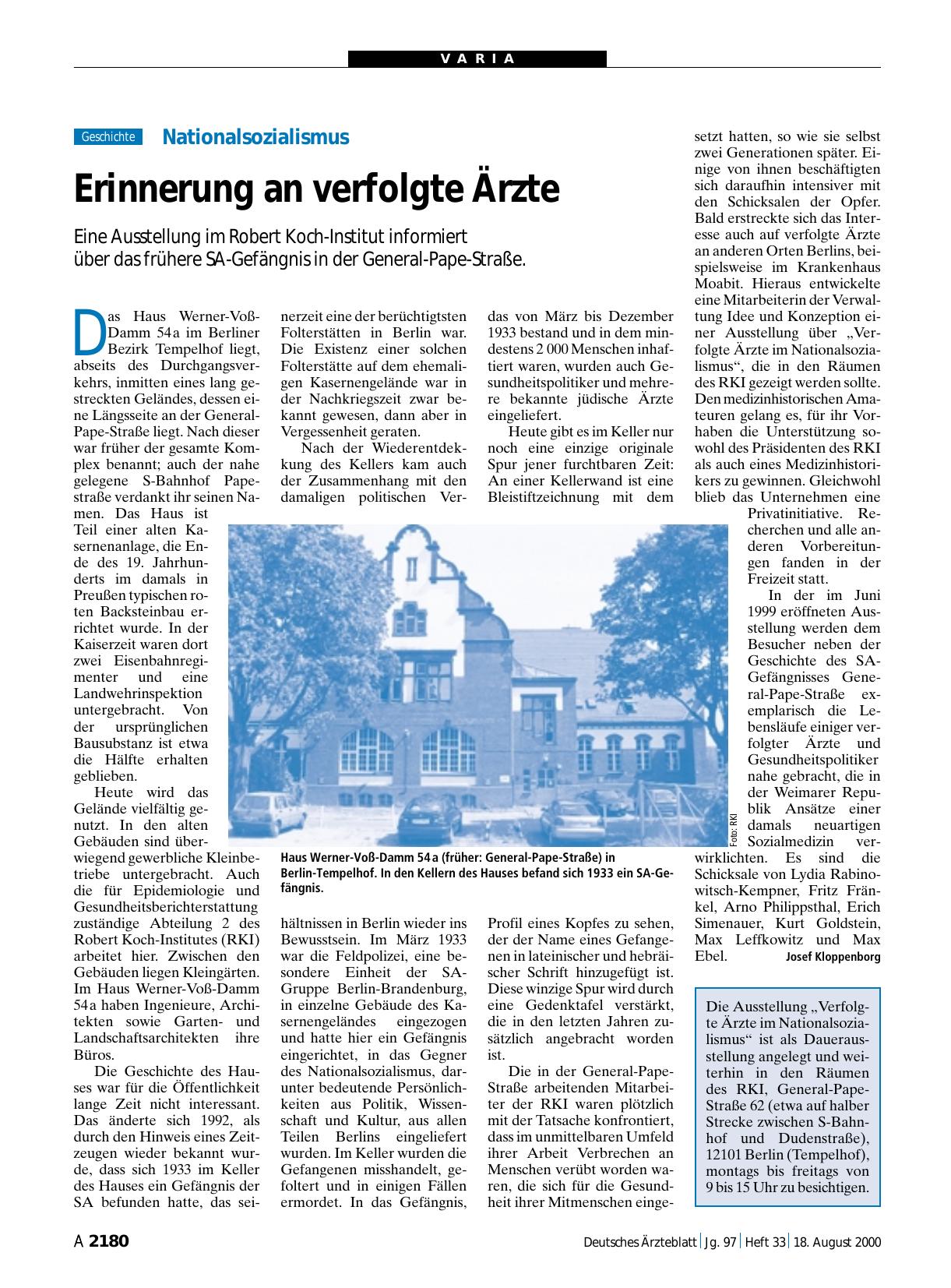 Vorschauseite 1: Nationalsozialismus: Erinnerung an verfolgte Ärzte