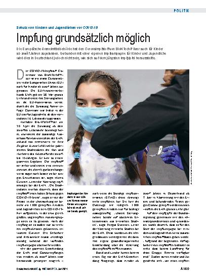 Vorschauseite 1: Schutz von Kindern und Jugendlichen vor COVID-19: Impfung grundsätzlich möglich