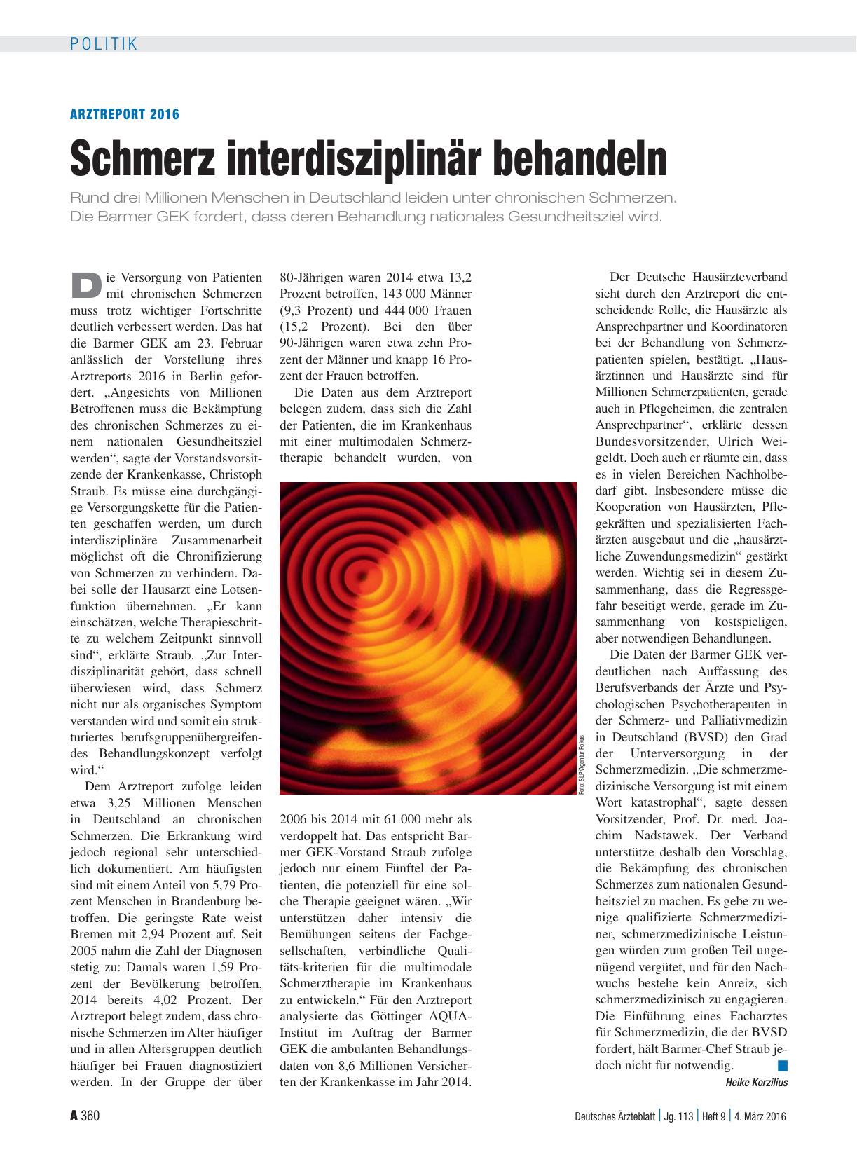 Vorschauseite 1: Arztreport 2016: Schmerz interdisziplinär behandeln