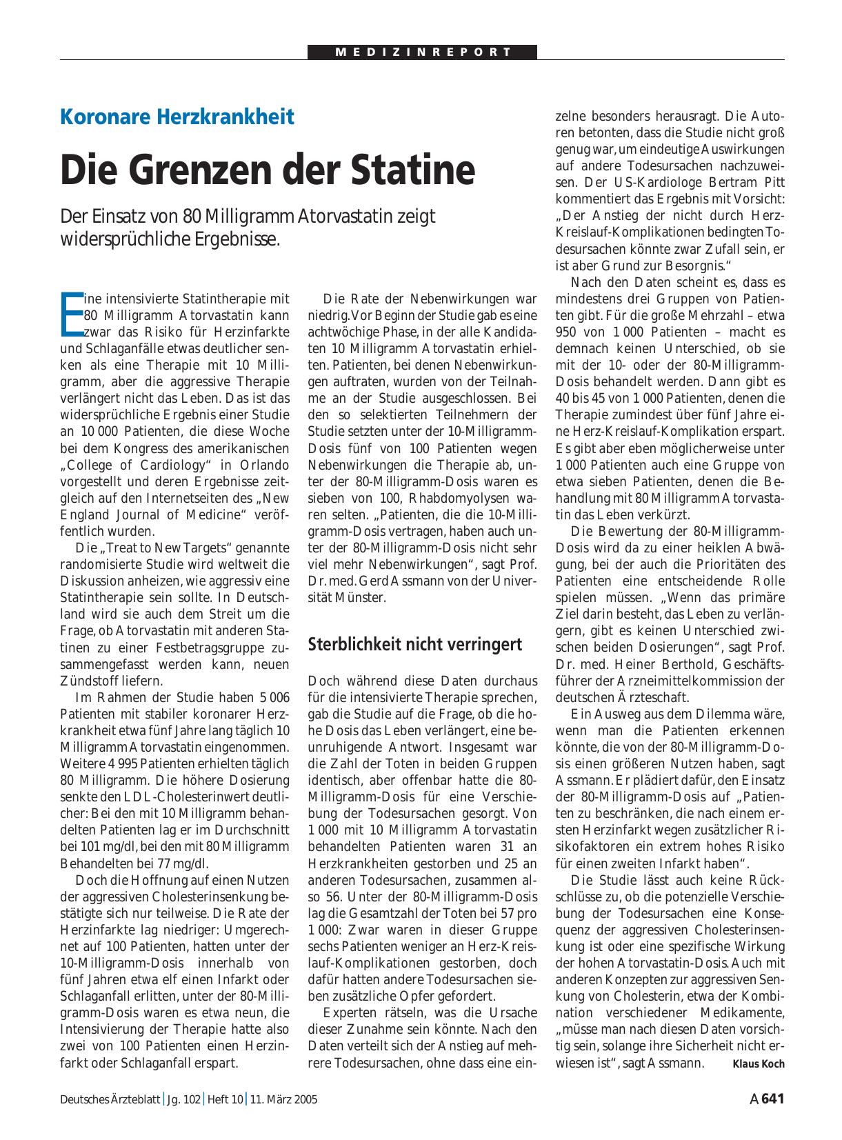 Vorschauseite 1: Koronare Herzkrankheit: Die Grenzen der Statine