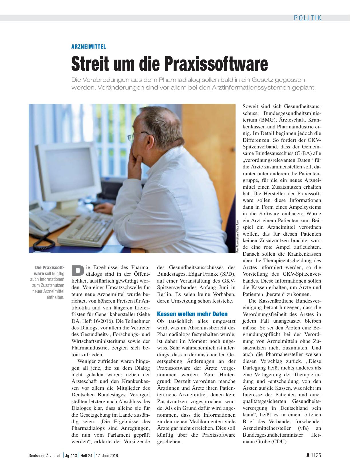 Vorschauseite 1: Arzneimittel: Streit um die Praxissoftware