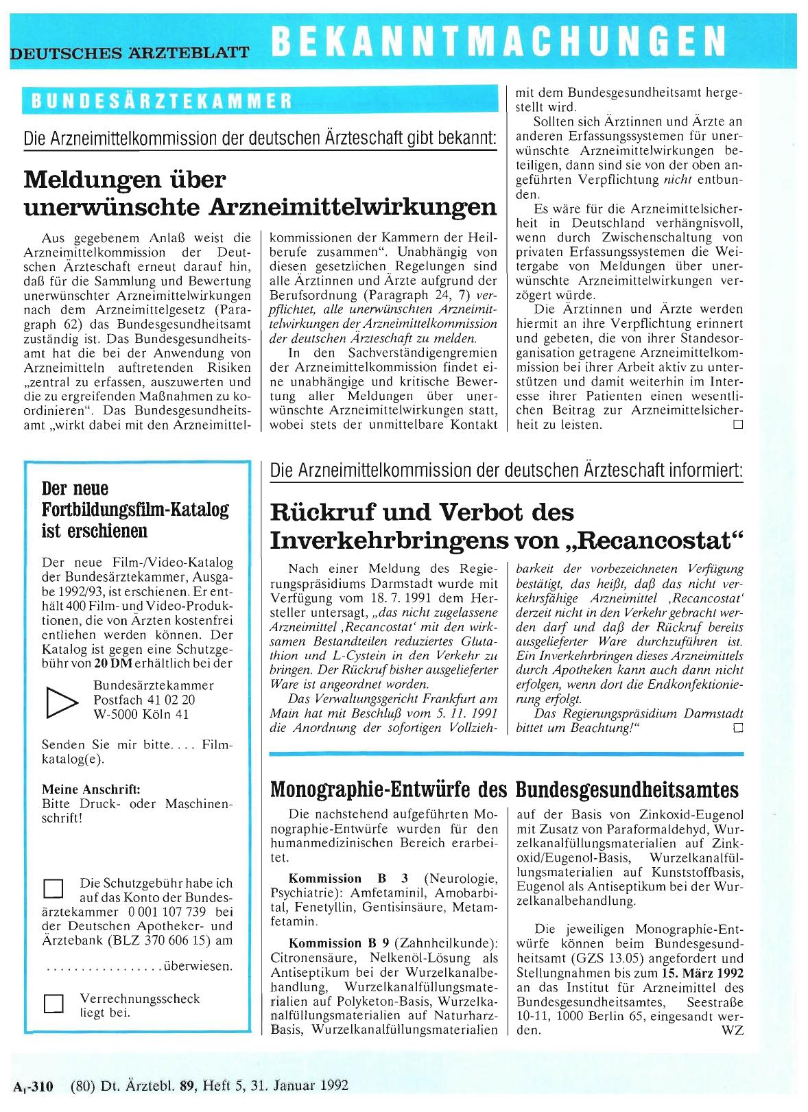 Vorschauseite 1: Meldungen über unerwünschte Arzneimittelwirkungen