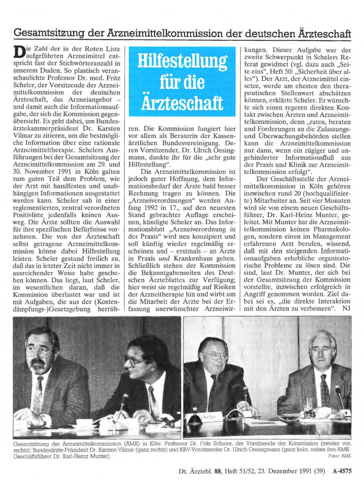 Vorschauseite 1: Gesamtsitzung der Arzneimittelkommission der deutschen Ärzteschaft: Hilfestellung für die Ärzteschaft