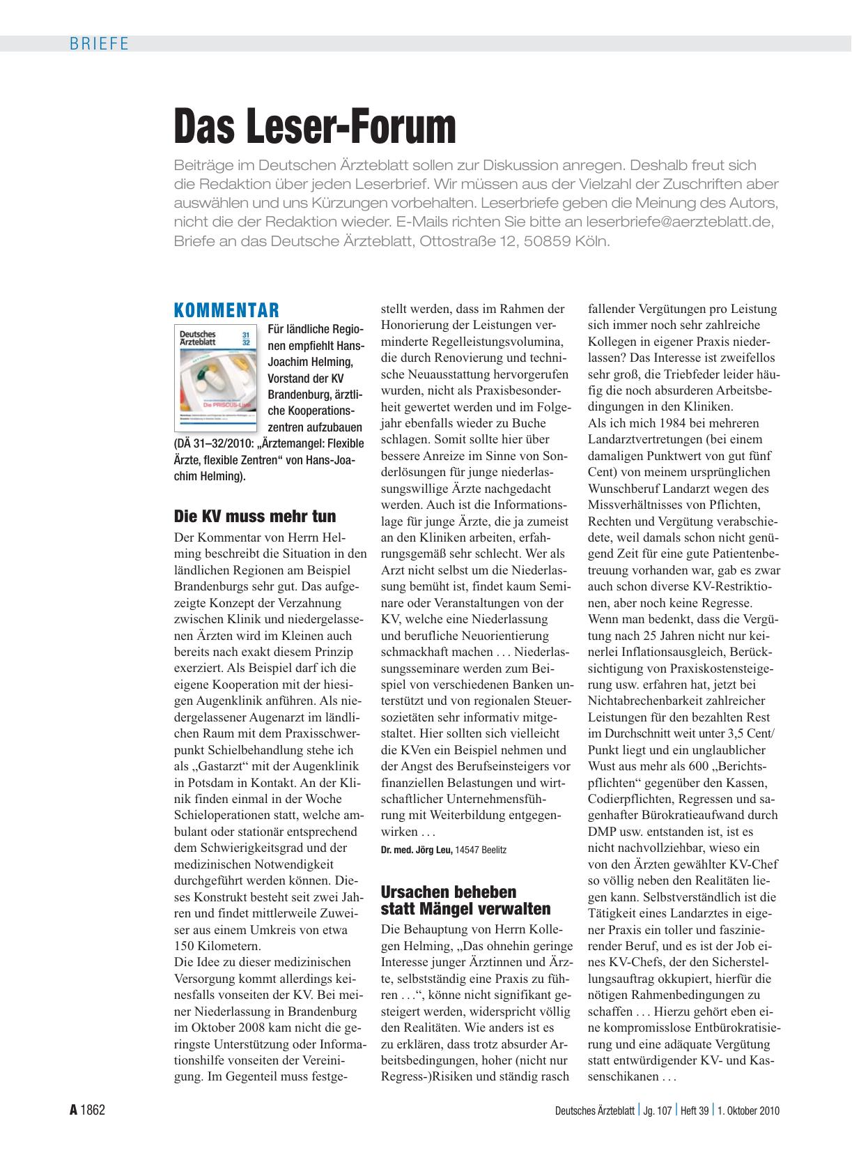Vorschauseite 1: Kommentar: Die KV muss mehr tun