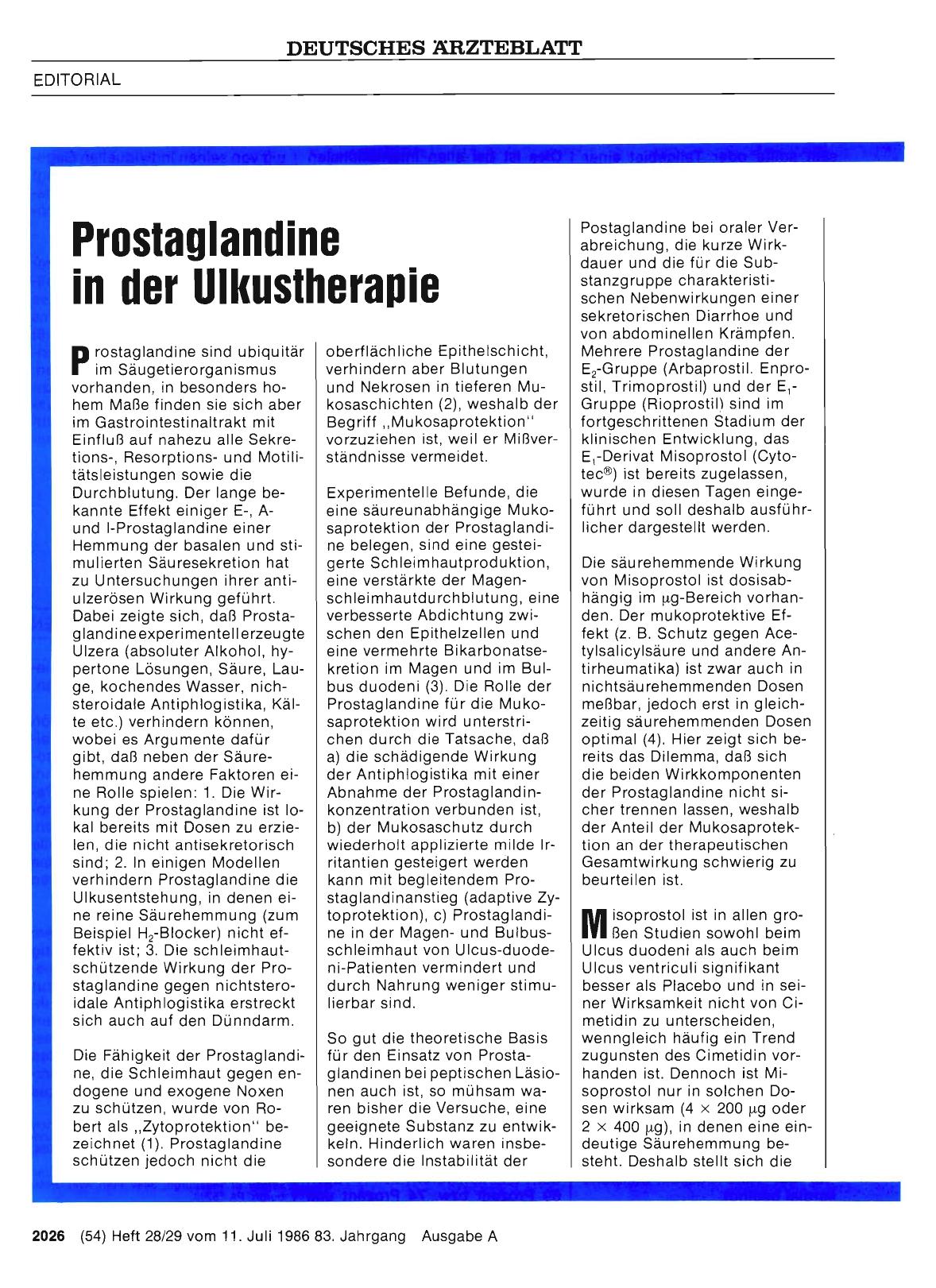 Vorschauseite 1: Prostaglandine in der Ulkustherapie