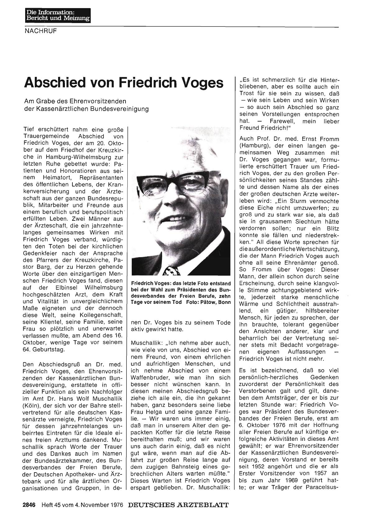 Vorschauseite 1: Abschied von Friedrich Voges: Am Grabe des Ehrenvorsitzenden der Kassenärztlichen Bundesvereinigung