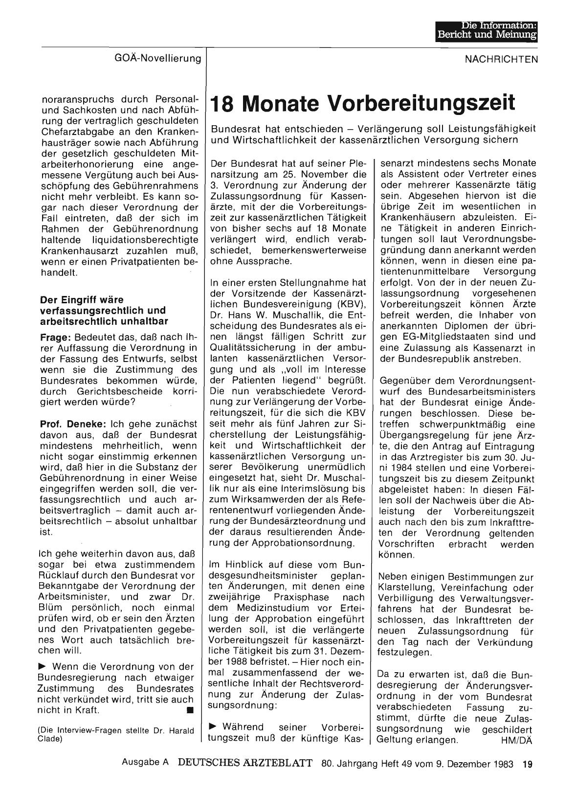 Vorschauseite 1: GOÄ-Novellierung im Handstreich? - Das Interview mit Prof. Deneke