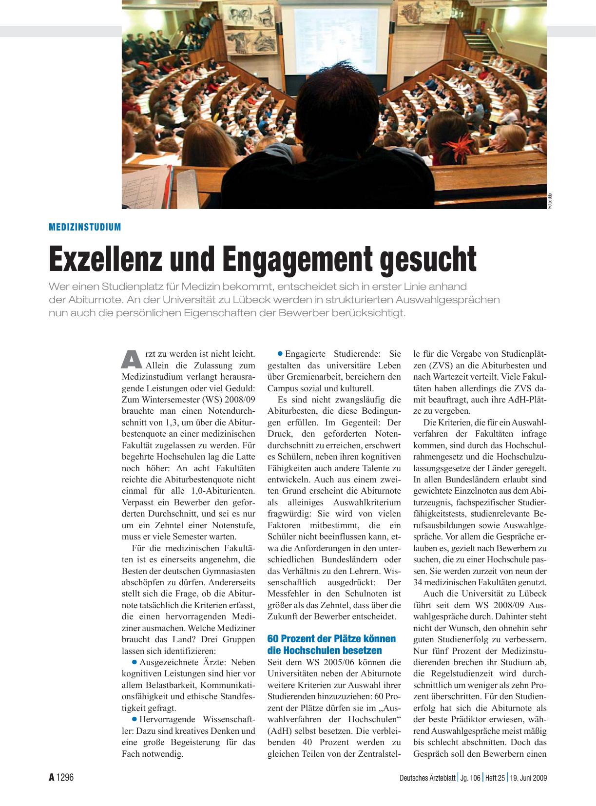 Vorschauseite 1: Medizinstudium: Exzellenz und Engagement gesucht