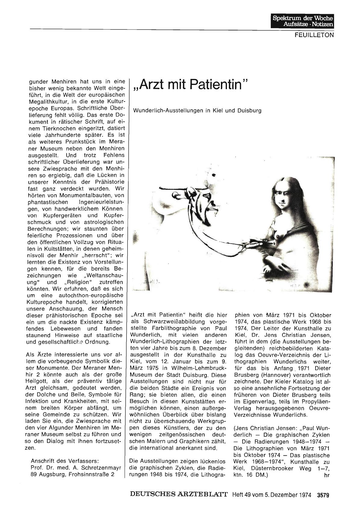 Vorschauseite 1: „Arzt mit Patientin“: Wunderlich-Ausstellungen in Kiel und Duisburg
