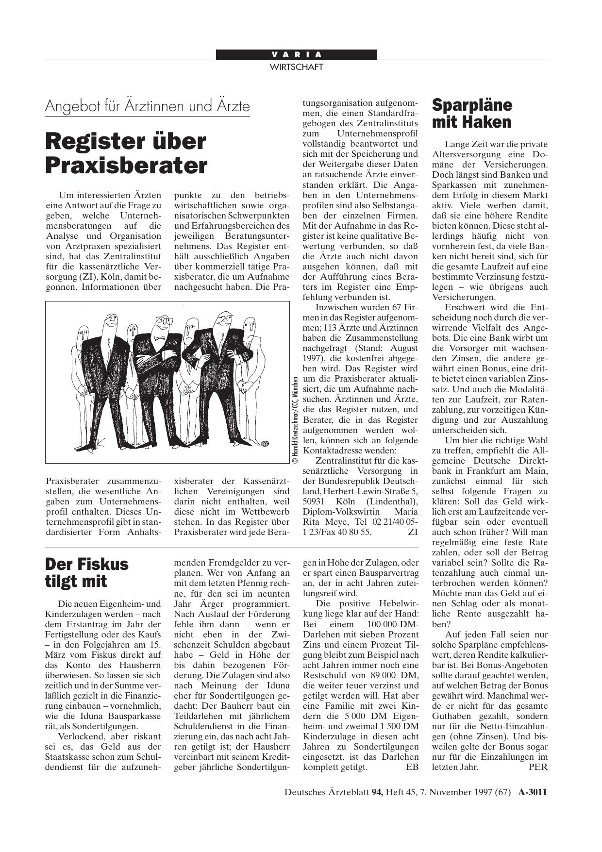 Vorschauseite 1: Angebot für Ärztinnen und Ärzte: Register über Praxisberater