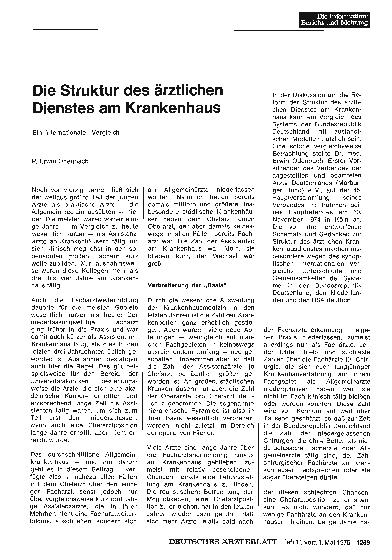 Vorschauseite 1: Die Struktur des ärztlichen Dienstes am Krankenhaus: Ein internationaler Vergleich