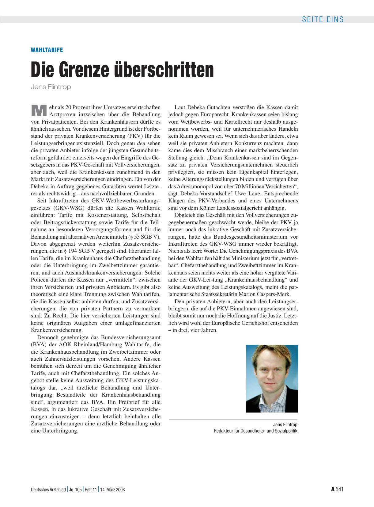 Vorschauseite 1: Wahltarife: Die Grenze überschritten