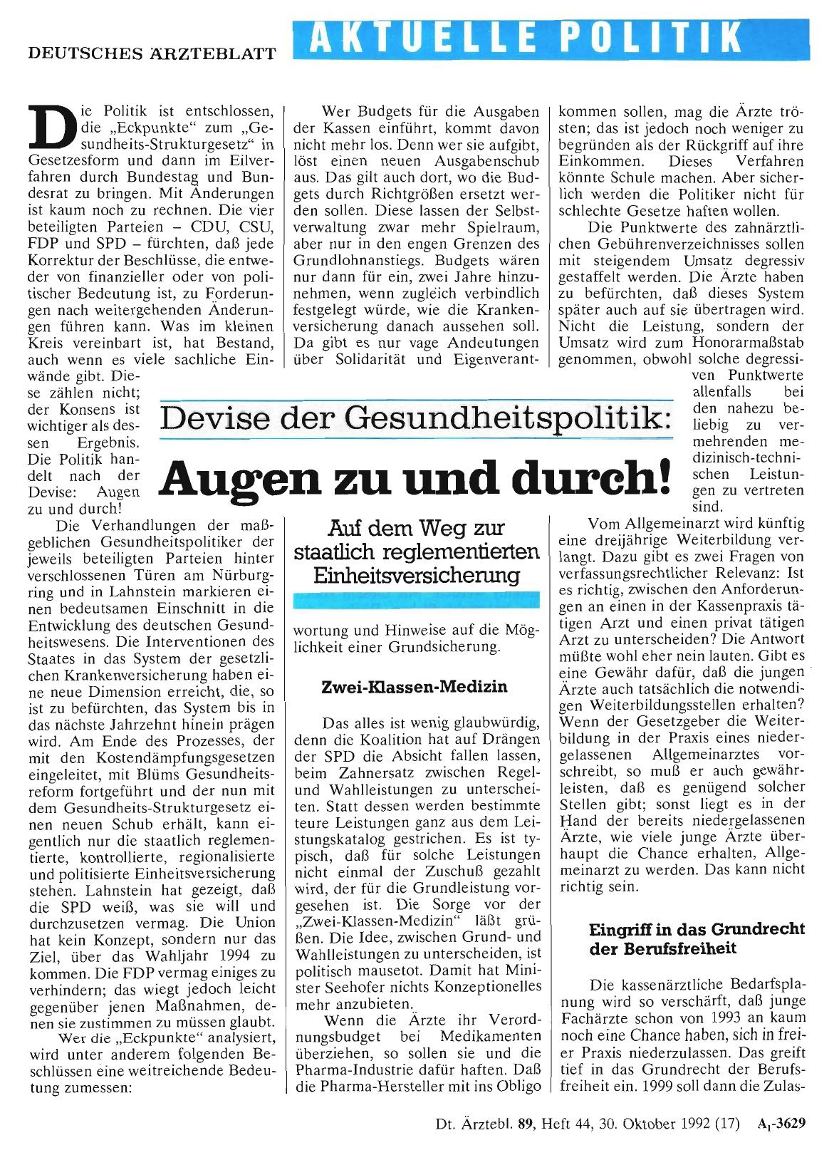 Vorschauseite 1: Devise der Gesundheitspolitik: Augen zu und durch!