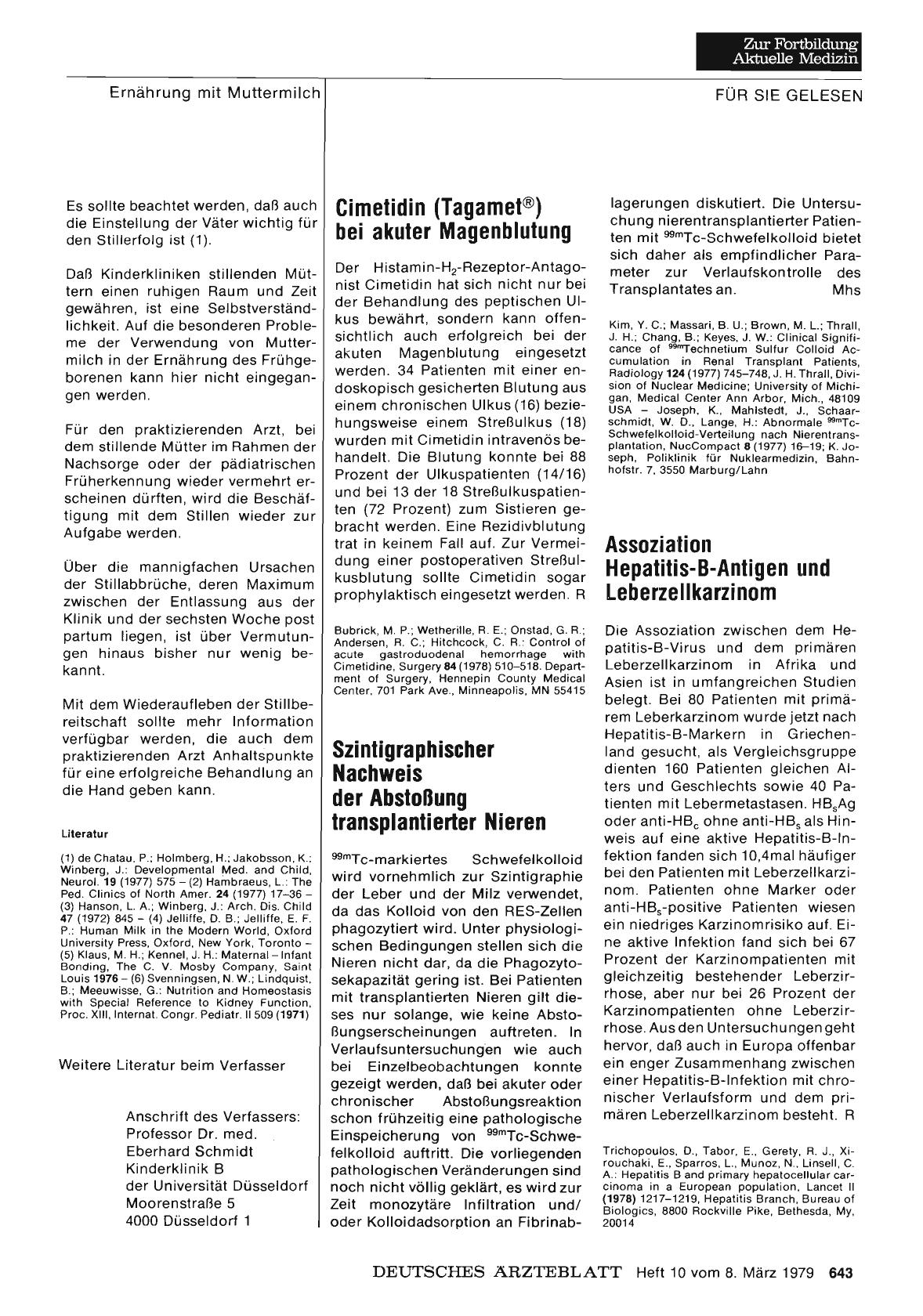 Vorschauseite 1: Cimetidin (Tagamet9 bei akuter Magenblutung