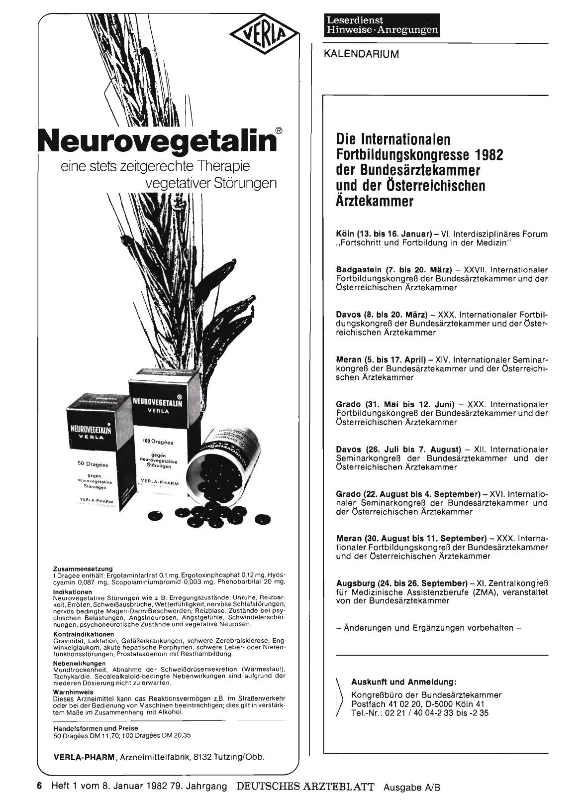 Vorschauseite 1: Die Internationalen Fortbildungskongresse 1982 der Bundesärztekammer und der Österreichischen Ärztekammer