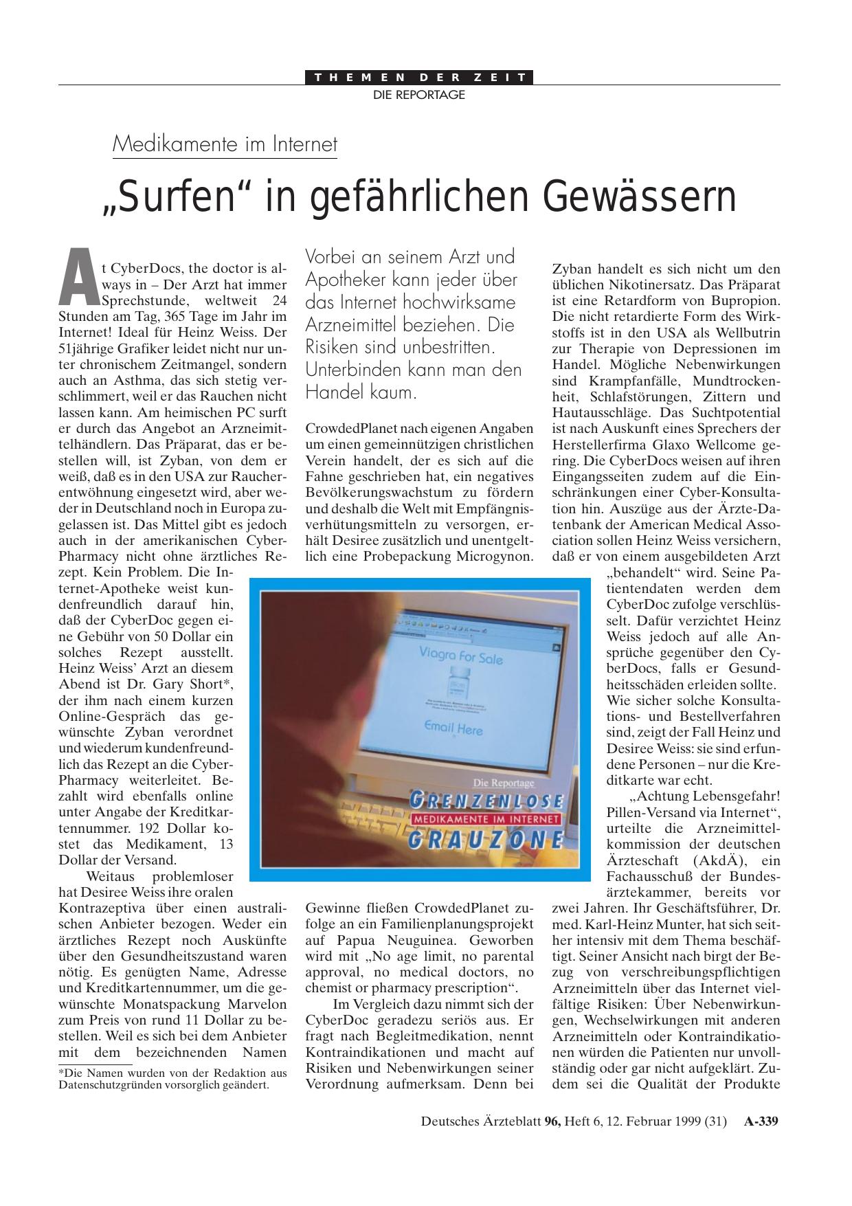 Vorschauseite 1: Medikamente im Internet: „Surfen“ in gefährlichen Gewässern