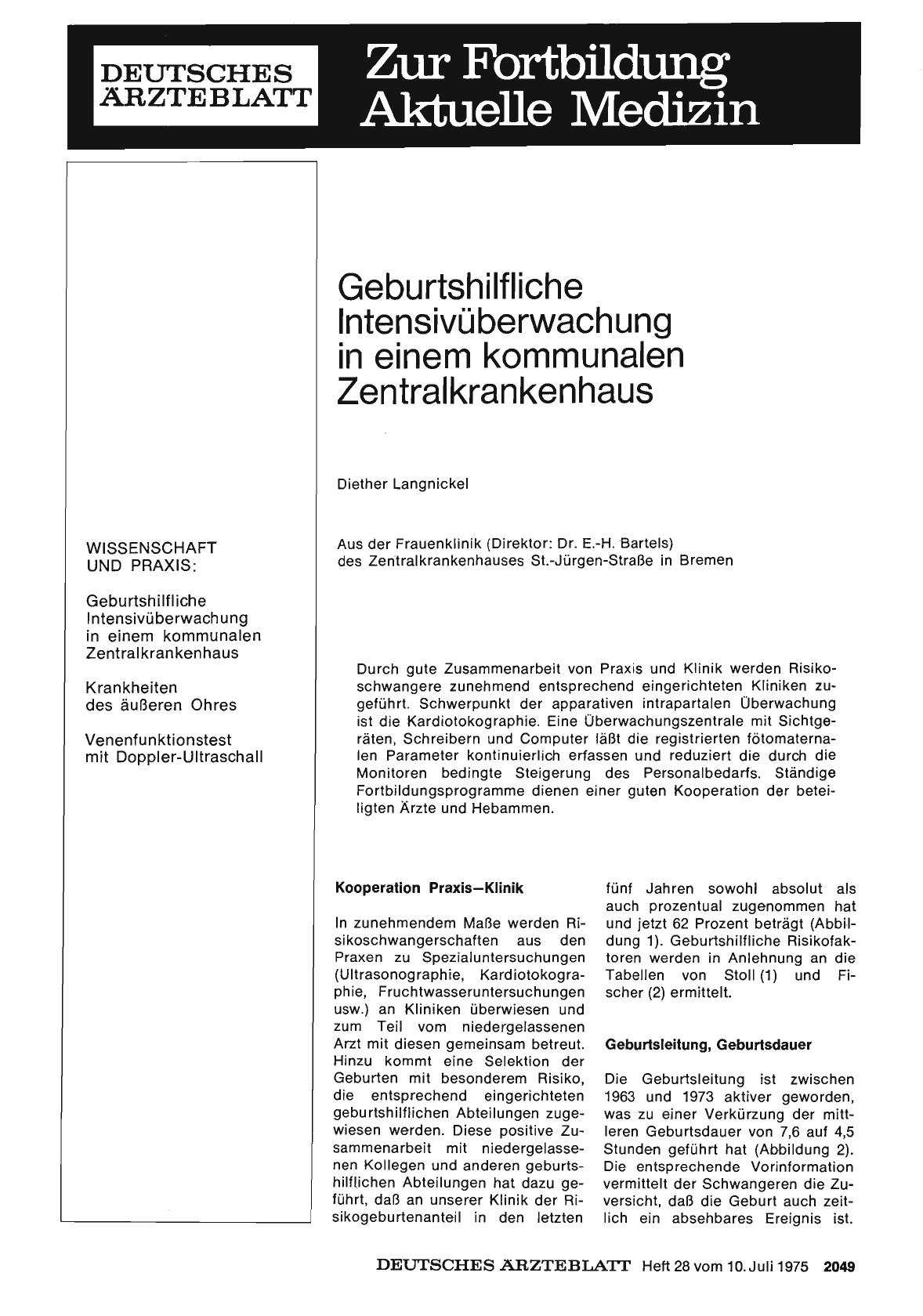 Vorschauseite 1: Geburtshilfliche Intensivüberwachung in einem kommunalen Zentralkrankenhaus