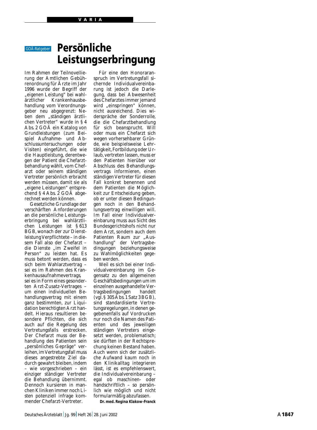 Vorschauseite 1: Persönliche Leistungserbringung