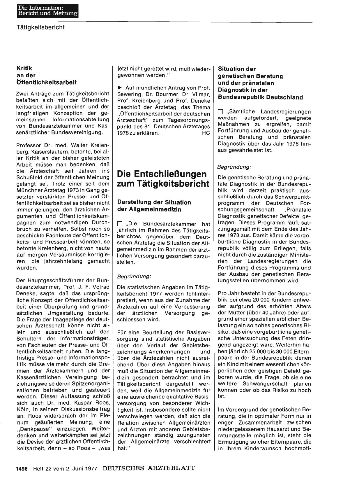 Vorschauseite 1: Die Entschließungen zum Tätigkeitsbericht: Darstellung der Situation der Allgemeinmedizin